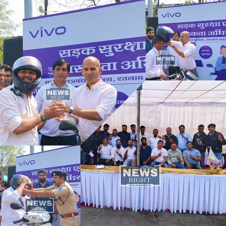 दो पहिया वाहन चालकों को एसपी ने हेलमेट पहनाकर कहा सड़क दुर्घटना से कैसे बचे